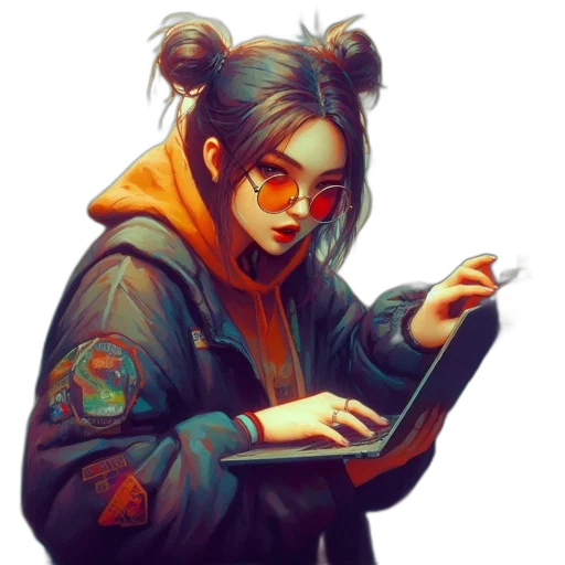jacket, staff, face, weapon, cyberpunk, concept art, fantasy art, pixel art transparent PNG cut-out