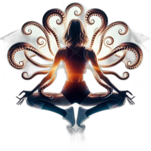 concept art, fantasy art, figure, woman, meditation, posture, encircled, glowing transparent PNG cut-out