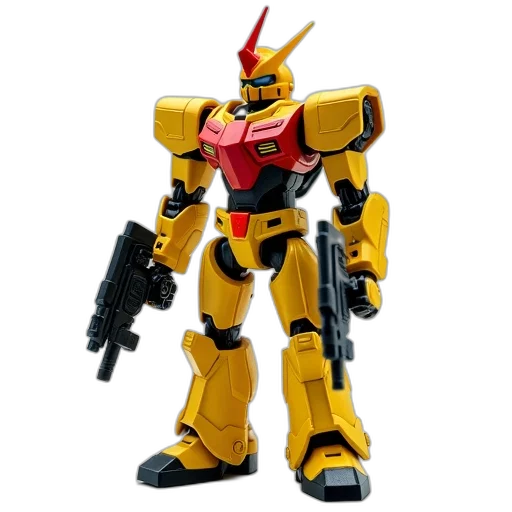 robot, weapon, 3d render, concept art, golden, yellow, black, action transparent PNG cut-out
