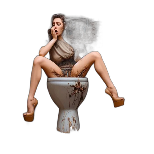 concept art, 3d render, photorealistic, pixel art, dilapidated, bathroom, shocked, woman transparent PNG cut-out