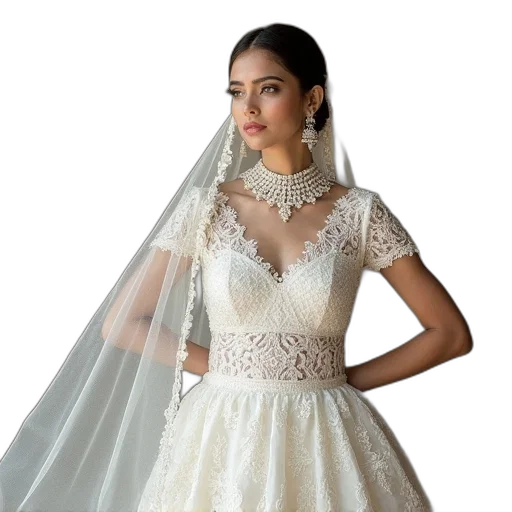 dress, jewelry, white, net transparent PNG cut-out