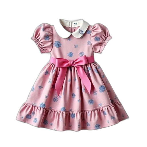 dress, pink, blue, floral, white, collar, ribbon, tie transparent PNG cut-out