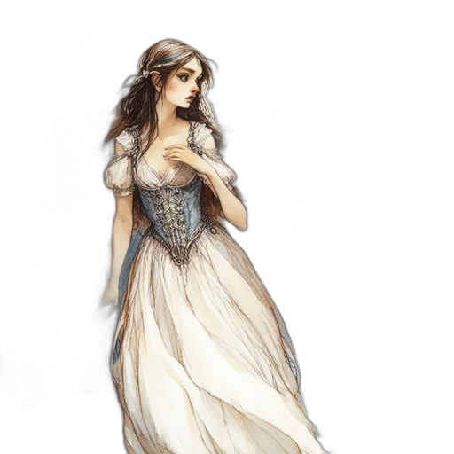 dress, jewelry, crown, fantasy art, concept art, watercolor, photorealistic, monochrome transparent PNG cut-out