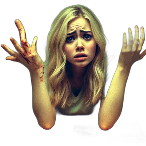 face, photorealistic, concept art, 3d render, comic book art, young, woman, bloodied transparent PNG cut-out