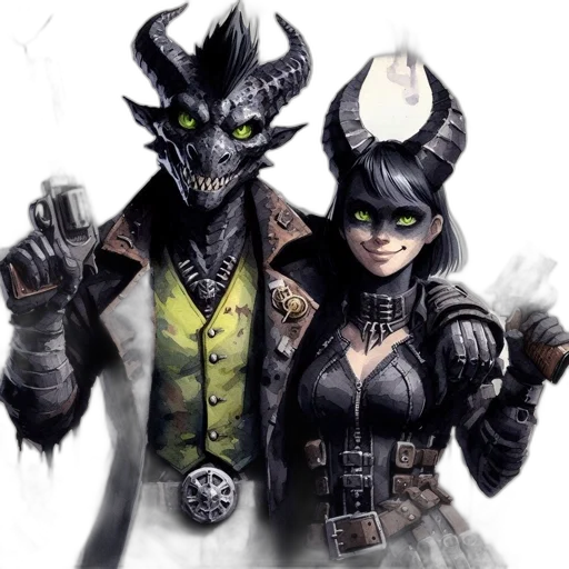 concept art, fantasy art, comic book art, pixel art, two, contrasting, characters, dark transparent PNG cut-out