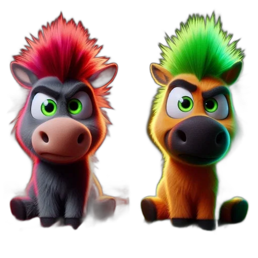 3d render, concept art, cartoon, photorealistic, two, anthropomorphic, characters, one transparent PNG cut-out