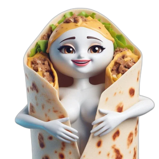 food, dress, robot, face, 3d render, concept art, cartoon, animated transparent PNG cut-out
