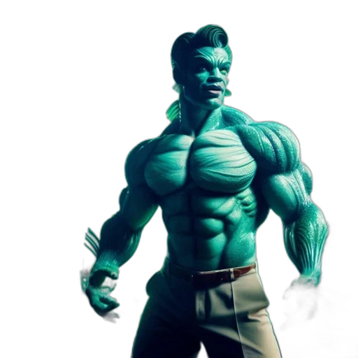 concept art, 3d render, comic book art, fantasy art, green, blue, muscular, humanoid transparent PNG cut-out