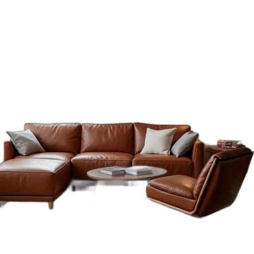 furniture, 3d render, photorealistic, earth tones, modern, living, room, brown transparent PNG cut-out