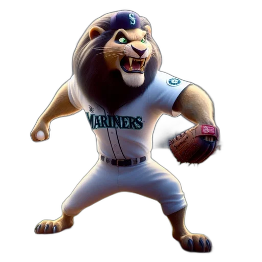 animal, creature, animated, lion, dressed, mariners, player, pitches transparent PNG cut-out