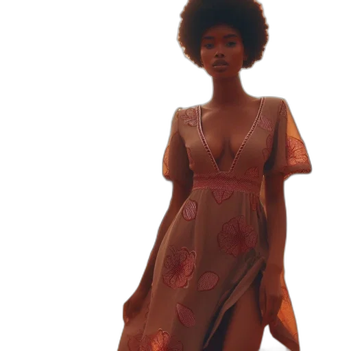 dress, concept art, 3d render, photorealistic, fantasy art, earth tones, woman, floral-patterned transparent PNG cut-out