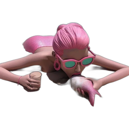 creature, mask, hair, weapon, 3d render, concept art, vaporwave, cyberpunk transparent PNG cut-out