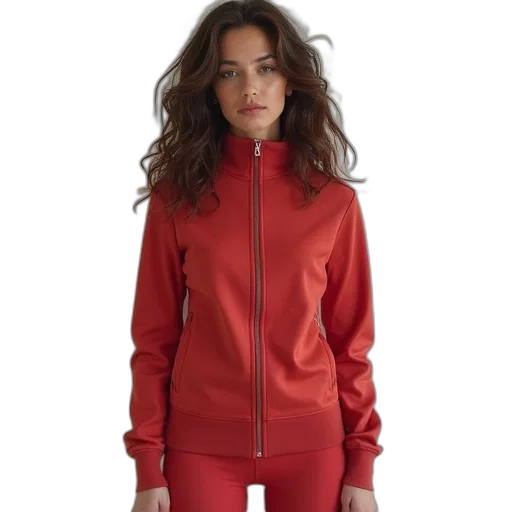 jacket, red, neon, women, full, zip, mock transparent PNG cut-out