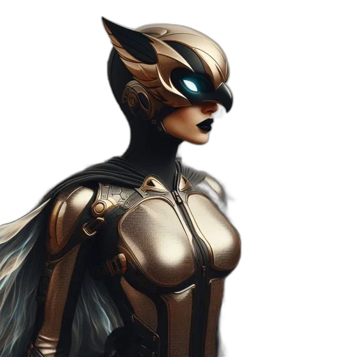 concept art, comic book art, 3d render, fantasy art, golden, futuristic, figure, metallic transparent PNG cut-out