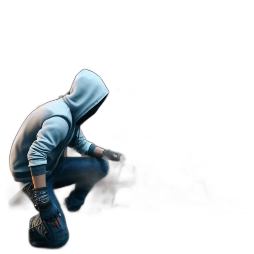 jacket, weapon, robot, mask, concept art, 3d render, photorealistic, cyberpunk transparent PNG cut-out
