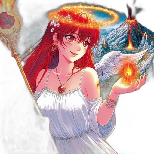 staff, crown, weapon, fantasy art, anime, concept art, watercolor, fire transparent PNG cut-out