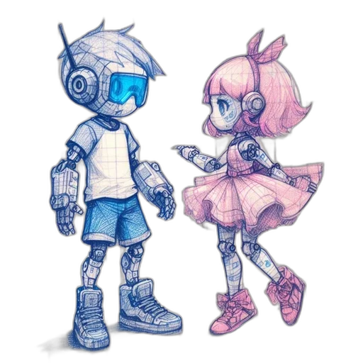 robot, concept art, pixel art, watercolor, vaporwave, pastel, blue, monochrome transparent PNG cut-out