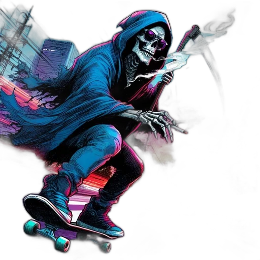concept art, comic book art, cyberpunk, fantasy art, grim, reaper, wearing, sunglasses transparent PNG cut-out