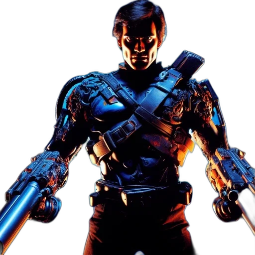 robot, weapon, concept art, cyberpunk, comic book art, 3d render, mysterious, mechanized transparent PNG cut-out