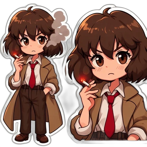 jacket, staff, anime, cartoon, pixel art, concept art, earth tones, red transparent PNG cut-out
