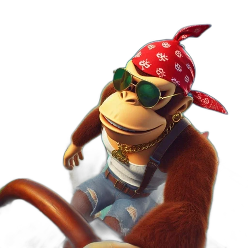 hat, animal, concept art, 3d render, photorealistic, animated, monkey, wears transparent PNG cut-out