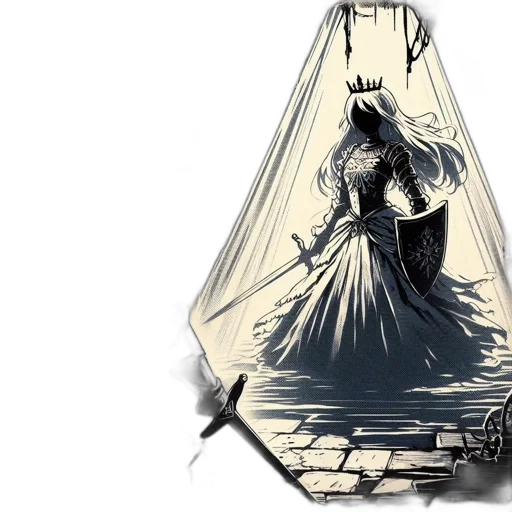dress, concept art, comic book art, fantasy art, armored, knight, regal, figure transparent PNG cut-out