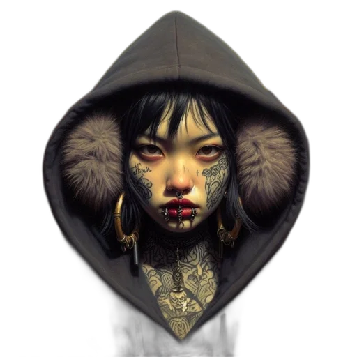 face, mask, jacket, jewelry, fantasy art, photorealistic, cyberpunk, concept art transparent PNG cut-out