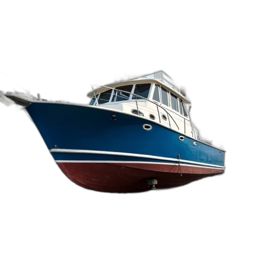 3d render, photorealistic, concept art, blue, white, boat, being, repaired transparent PNG cut-out