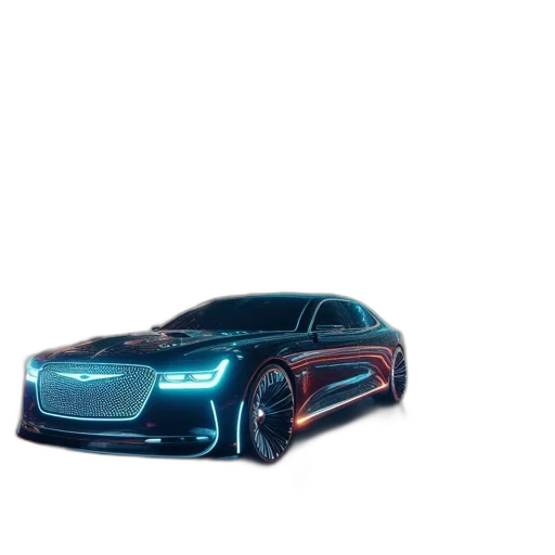 car, robot, 3d render, concept art, photorealistic, vaporwave, futuristic, cityscape transparent PNG cut-out