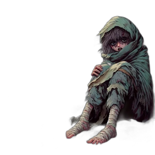 creature, jacket, mask, concept art, fantasy art, watercolor, comic book art, green transparent PNG cut-out