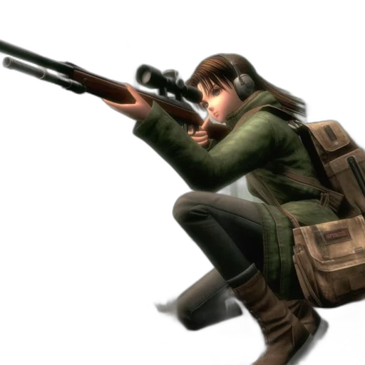 weapon, jacket, staff, concept art, 3d render, photorealistic, pixel art, earth tones transparent PNG cut-out