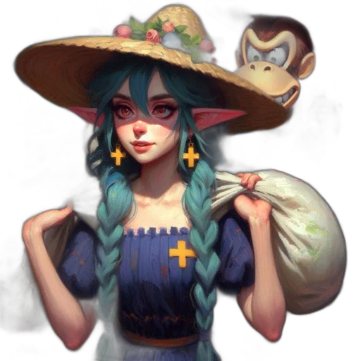 hat, staff, dress, mask, fantasy art, concept art, pixel art, watercolor transparent PNG cut-out