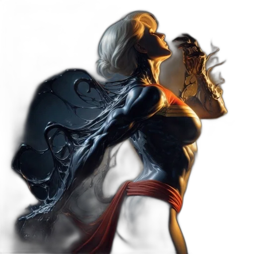 dress, concept art, comic book art, fantasy art, photorealistic, fire, golden, dark transparent PNG cut-out