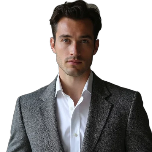 jacket, staff, face, photorealistic, earth tones, man, wearing, grey transparent PNG cut-out