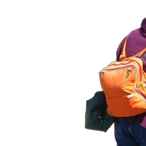 jacket, 3d render, person, orange, backpack, walks, past, rows transparent PNG cut-out