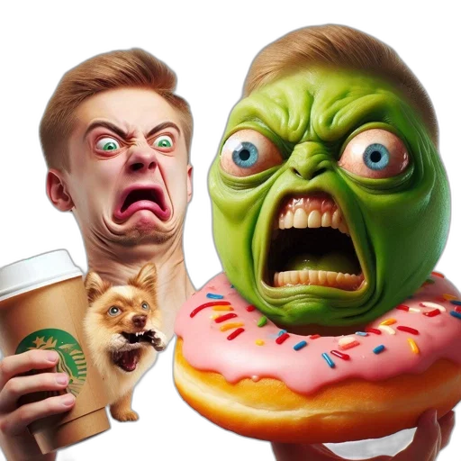 food, creature, face, concept art, 3d render, photorealistic, two, versions transparent PNG cut-out