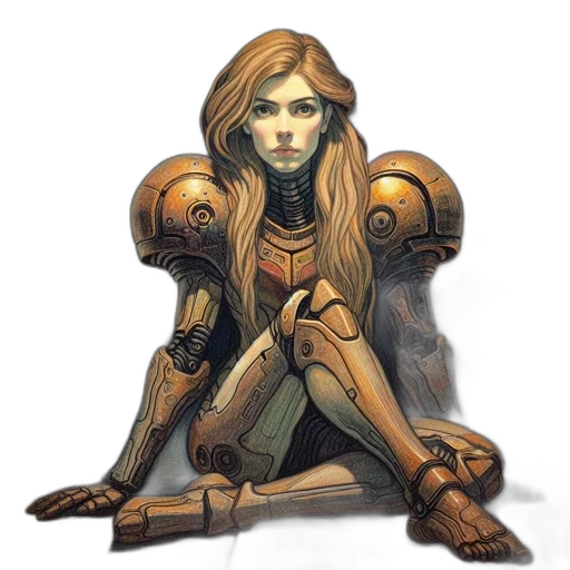 robot, face, staff, concept art, fantasy art, pixel art, comic book art, golden transparent PNG cut-out