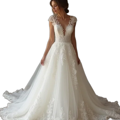 dress, tulle, appliques, neck transparent PNG cut-out