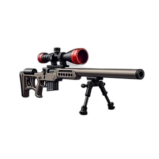 weapon, 3d render, detailed, illustration, sniper, rifle, red, scope transparent PNG cut-out