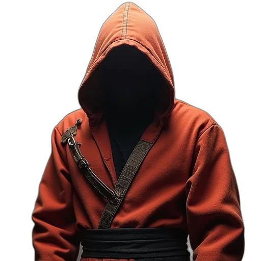 jacket, staff, sword, mask, 3d render, concept art, cyberpunk, ninja transparent PNG cut-out