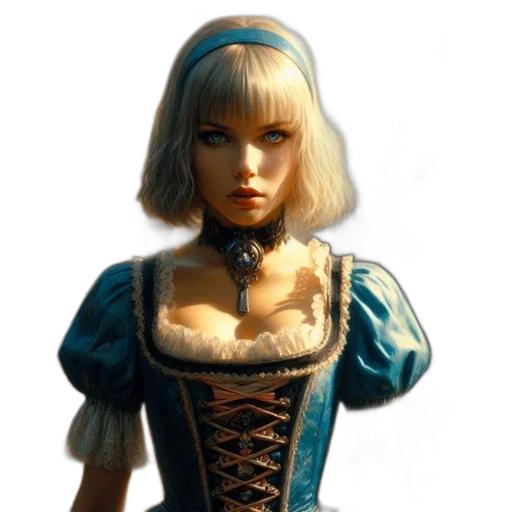 dress, face, fantasy art, concept art, photorealistic, oil painting, blue, young transparent PNG cut-out