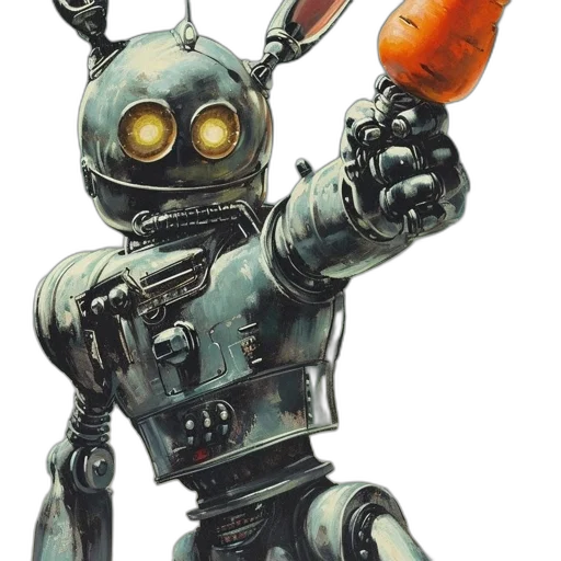 robot, weapon, staff, animal, concept art, 3d render, metallic, rabbit transparent PNG cut-out