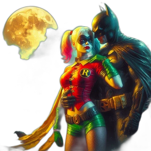 mask, comic book art, concept art, fantasy art, batman, harley, quinn, stand transparent PNG cut-out