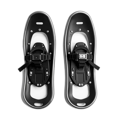 shoes, pair, black, silver, snowshoes, sleek, design, featuring transparent PNG cut-out