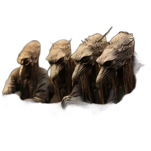mask, hat, creature, staff, concept art, 3d render, fantasy art, photorealistic transparent PNG cut-out