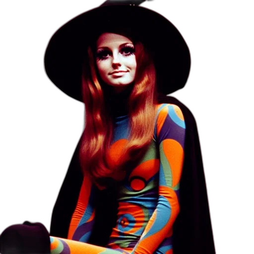 dress, hat, colorful, neon, dark, monochrome, woman, long transparent PNG cut-out