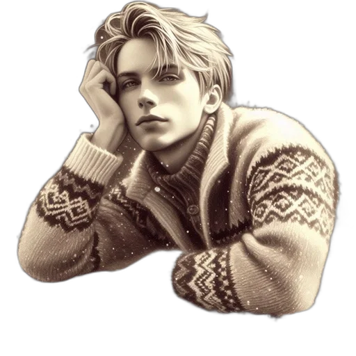 jacket, face, photorealistic, pixel art, fantasy art, pencil sketch, snow, young transparent PNG cut-out