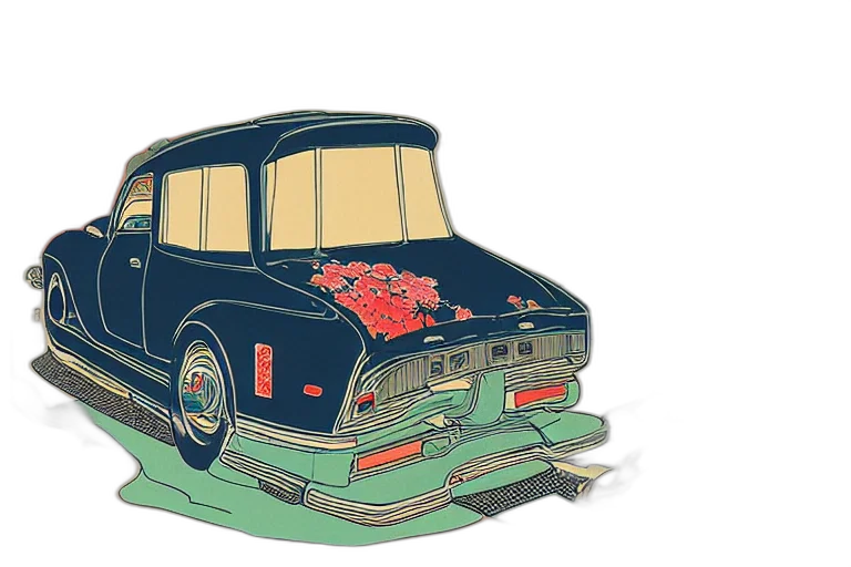 car, flower, concept art, watercolor transparent PNG cut-out