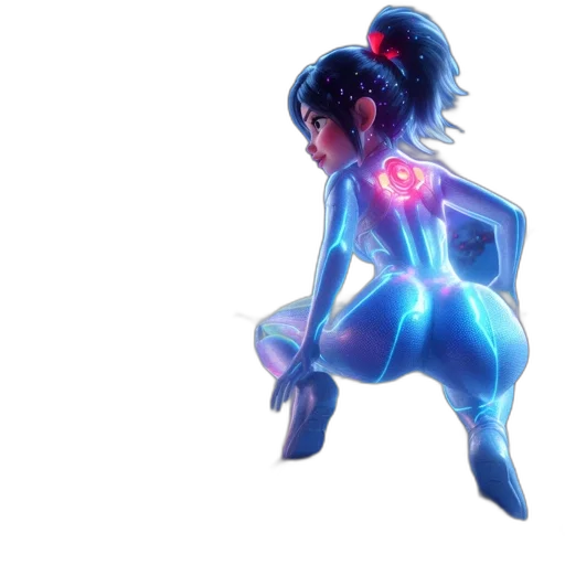 dress, robot, concept art, 3d render, cyberpunk, anime, neon lights, blue transparent PNG cut-out