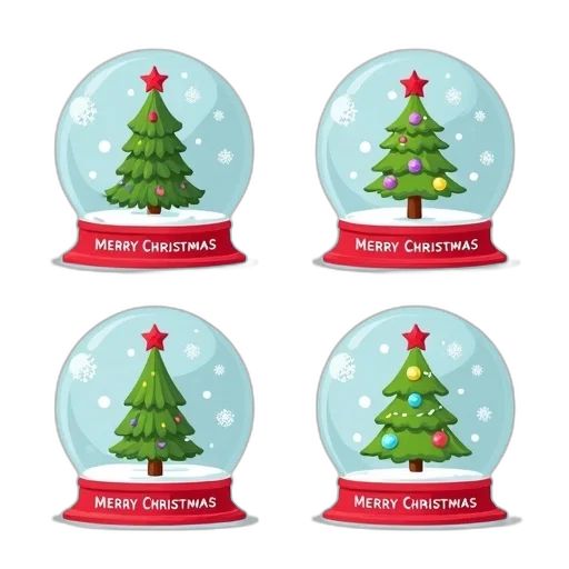 collection, four, christmas-themed, illustrations, each, featuring, snow, globe transparent PNG cut-out